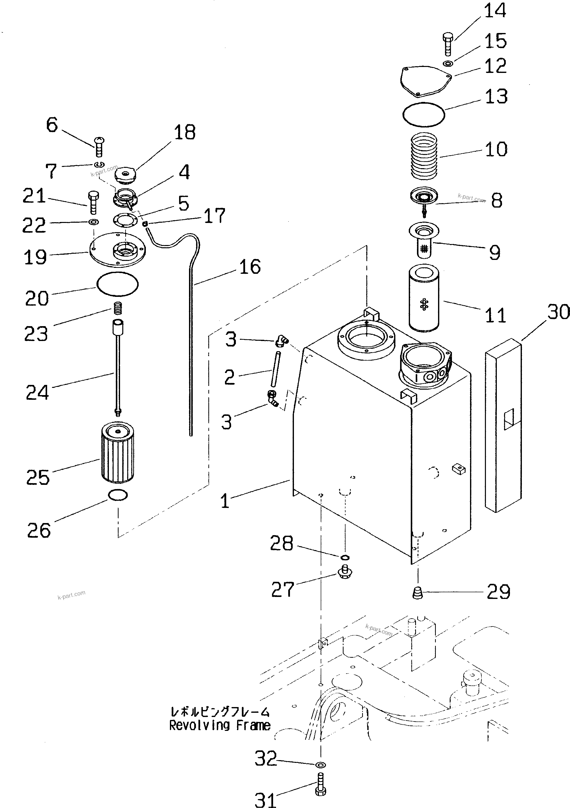 Komatsu parts book diagram for PC60-7E S/N 45001-UP: HYDRAULIC TANK(#45001-52373)
