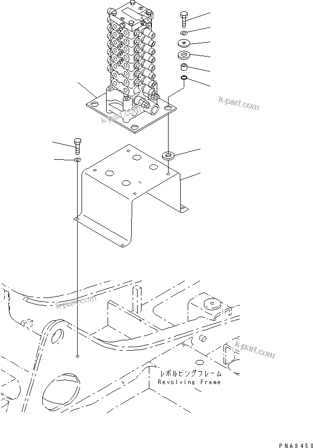 Komatsu parts book diagram for PC60-7E S/N 45001-UP: MAIN VALVE (MOUNT BRACKET) (2-ACTUATER ATTACHMENT)(#45001-52373)
