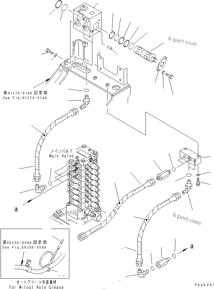 Komatsu parts book diagram for PC60-7E S/N 45001-UP: ATTACHMENT LINE (MAIN VALVE PIPING AND CONVERTIBLE VALVE) (2-ACTUATER ATTACHMENT)(#45001-59664)