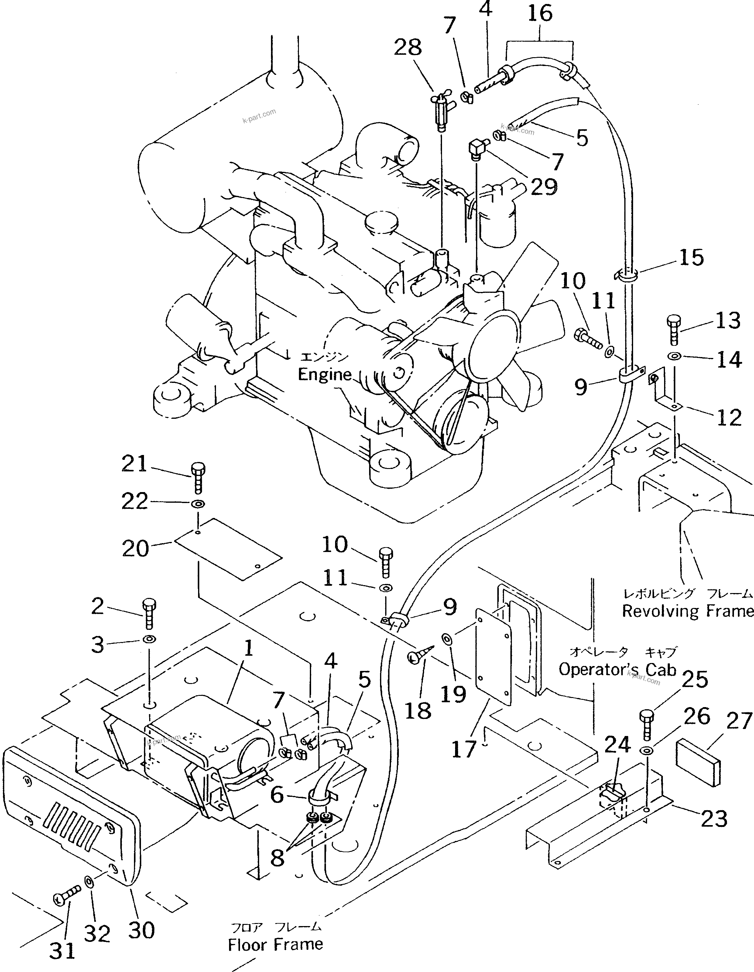 Komatsu parts book diagram for PC60-7E S/N 45001-UP: CAR HEATER (3300 KCAL)(#45001-52373)