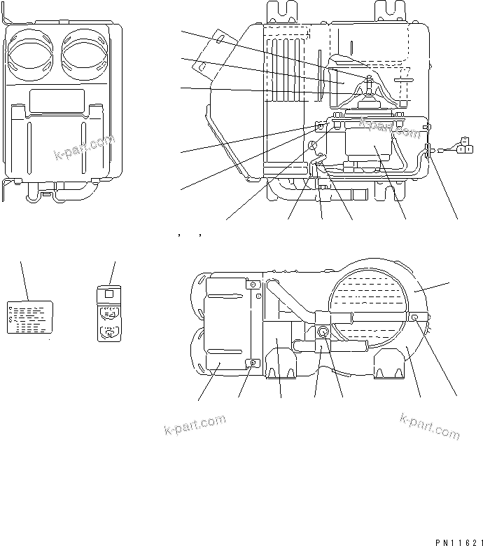 Komatsu parts book diagram for PC60-7E S/N 45001-UP: CAR HEATER (HEATER ASS'Y) (2000 KCAL) (WITH DEFROSTER)