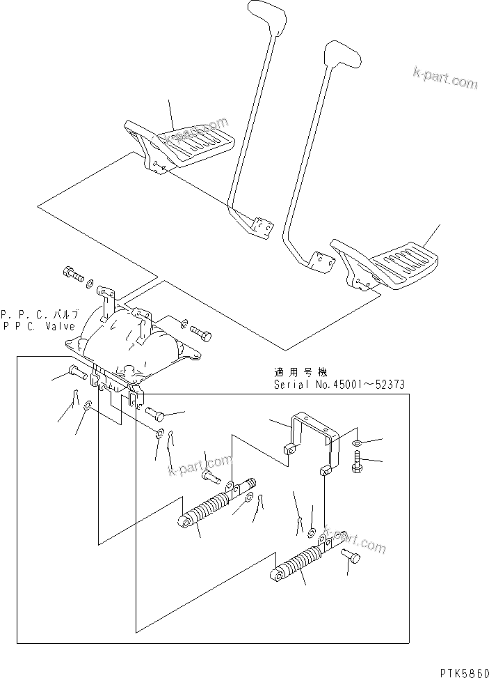 Komatsu parts book diagram for PC60-7E S/N 45001-UP: FLOOR FRAME (PEDAL) (FOR TRAVEL PEDAL)