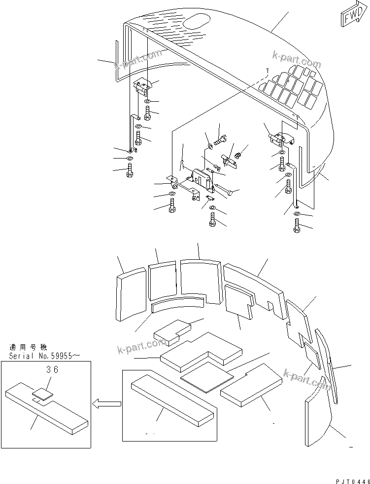 Komatsu parts book diagram for PC60-7E S/N 45001-UP: HOOD (HOOD)(#59475-)