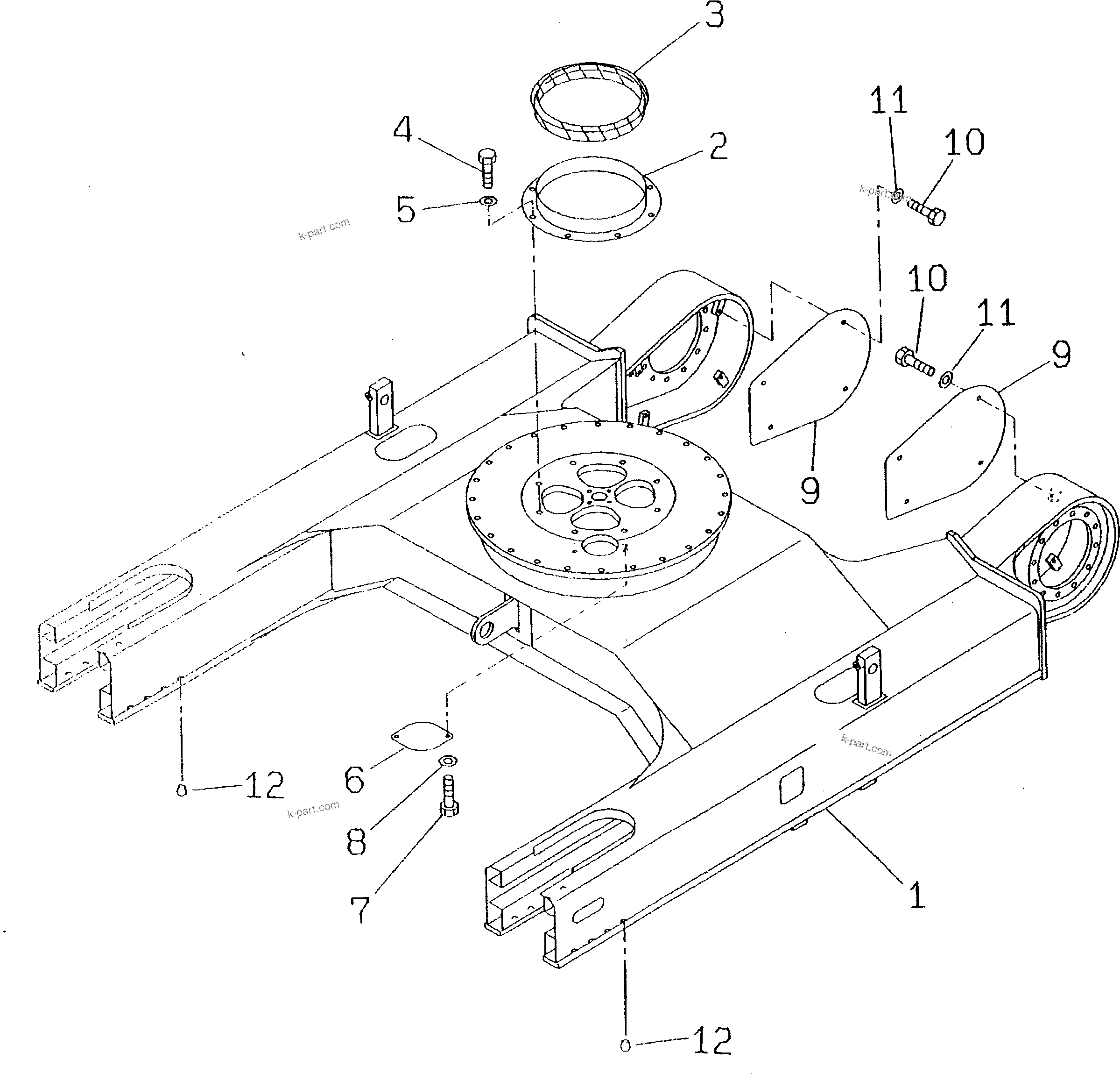 Komatsu parts book diagram for PC60-7E S/N 45001-UP: TRACK FRAME (FOR RUBBER SHOE)(#45001-52373)