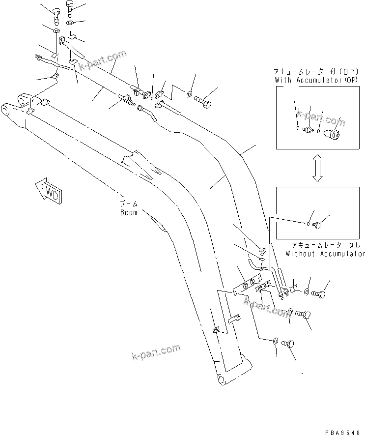 Komatsu parts book diagram for PC60-7E S/N 45001-UP: BOOM (ADDITIONAL LINE) (FOR 1-ACTUATER ATTACHMENT)