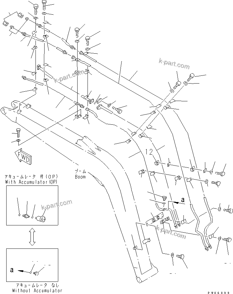 Komatsu parts book diagram for PC60-7E S/N 45001-UP: BOOM (ADDITIONAL LINE) (FOR 2-ACTUATER ATTACHMENT)(#54338-)