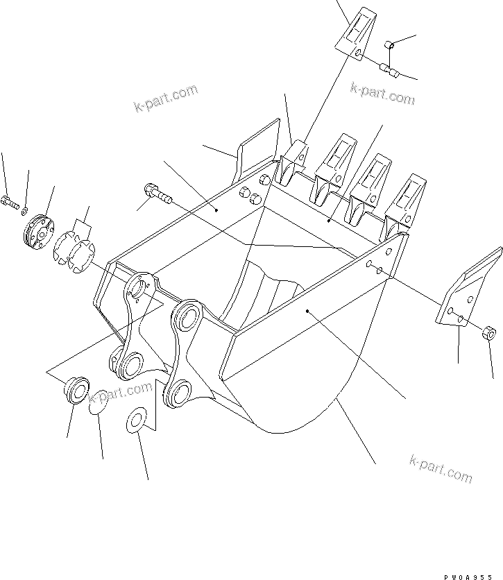 Komatsu parts book diagram for PC60-7E S/N 45001-UP: BUCKET ? 0.25M3 WIDTH 750MM (HORIZONTAL PIN TYPE)