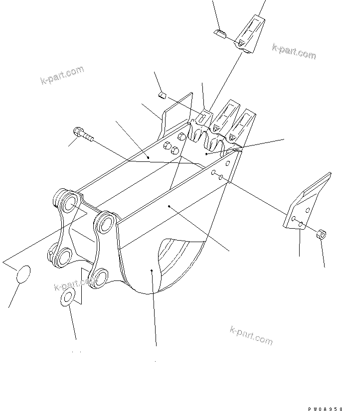Komatsu parts book diagram for PC60-7E S/N 45001-UP: BUCKET ? 0.08M3 WIDTH 450MM (VERTICAL PIN TYPE)