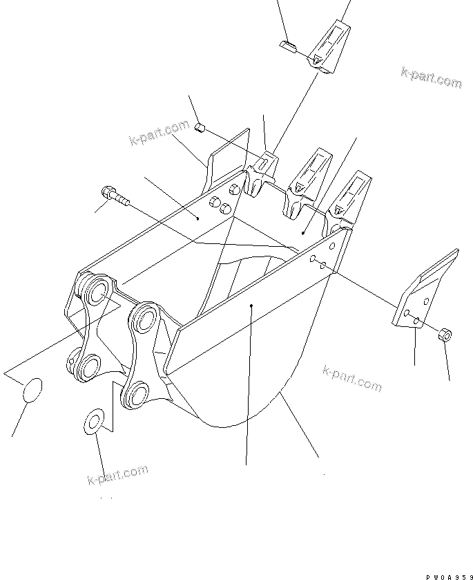 Komatsu parts book diagram for PC60-7E S/N 45001-UP: BUCKET ? 0.11M3 WIDTH 550MM (VERTICAL PIN TYPE)