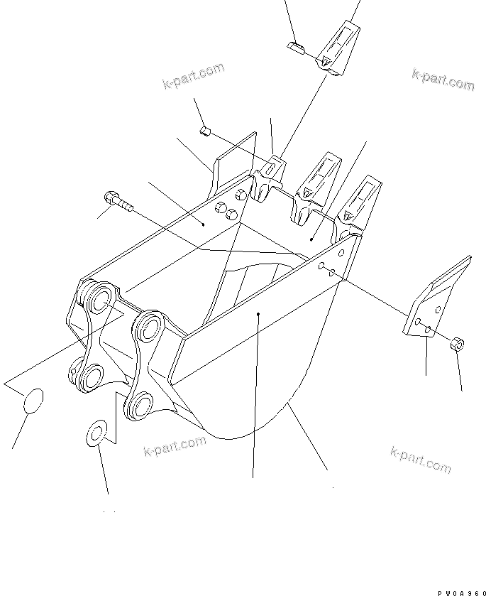Komatsu parts book diagram for PC60-7E S/N 45001-UP: BUCKET ? 0.18M3 WIDTH 650MM (VERTICAL PIN TYPE)