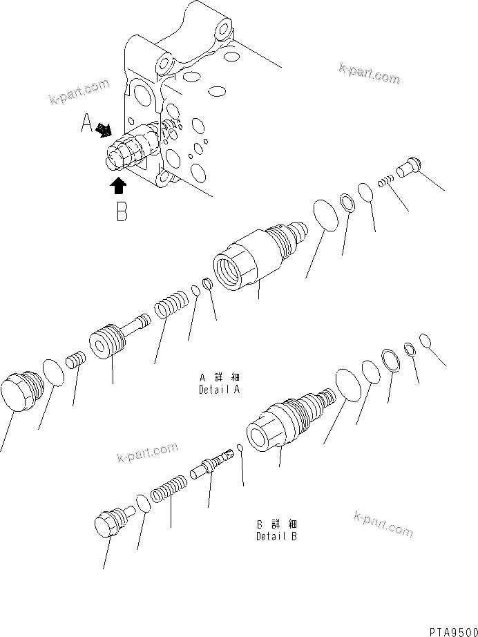 Komatsu parts book diagram for PC60-7E S/N 45001-UP: MAIN VALVE (7-VALVE) (4/7)(#45001-52373)