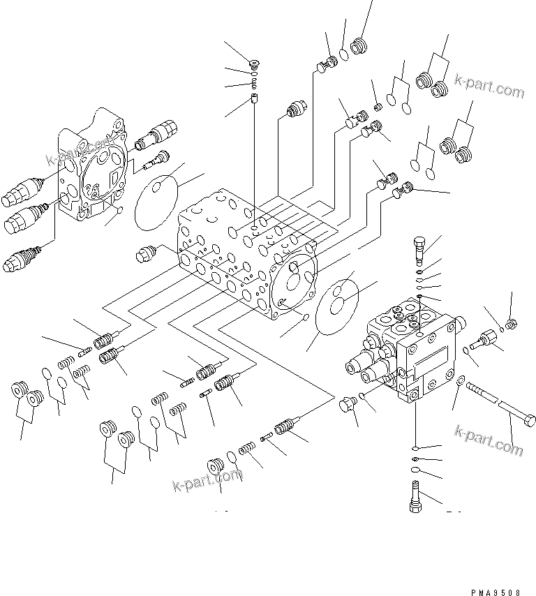 Komatsu parts book diagram for PC60-7E S/N 45001-UP: MAIN VALVE (8-VALVE) (2/8)(#45001-52373)