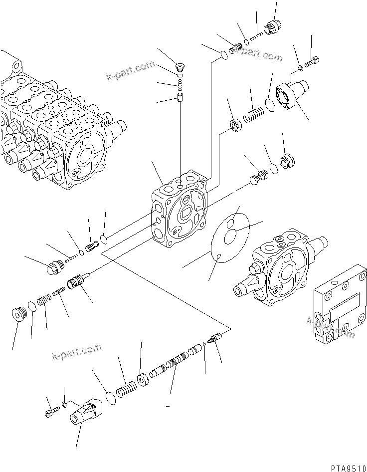 Komatsu parts book diagram for PC60-7E S/N 45001-UP: MAIN VALVE (8-VALVE) (6/8)(#45001-52373)