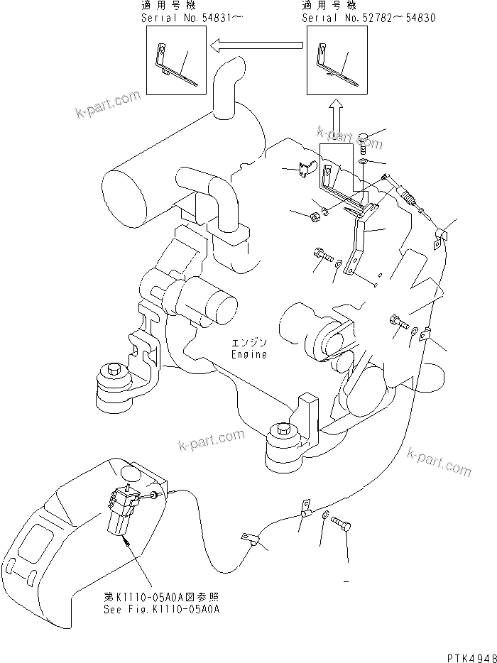 Komatsu parts book diagram for PC60-7 S/N 45001-UP: FUEL CONTROL(#52374-58000)