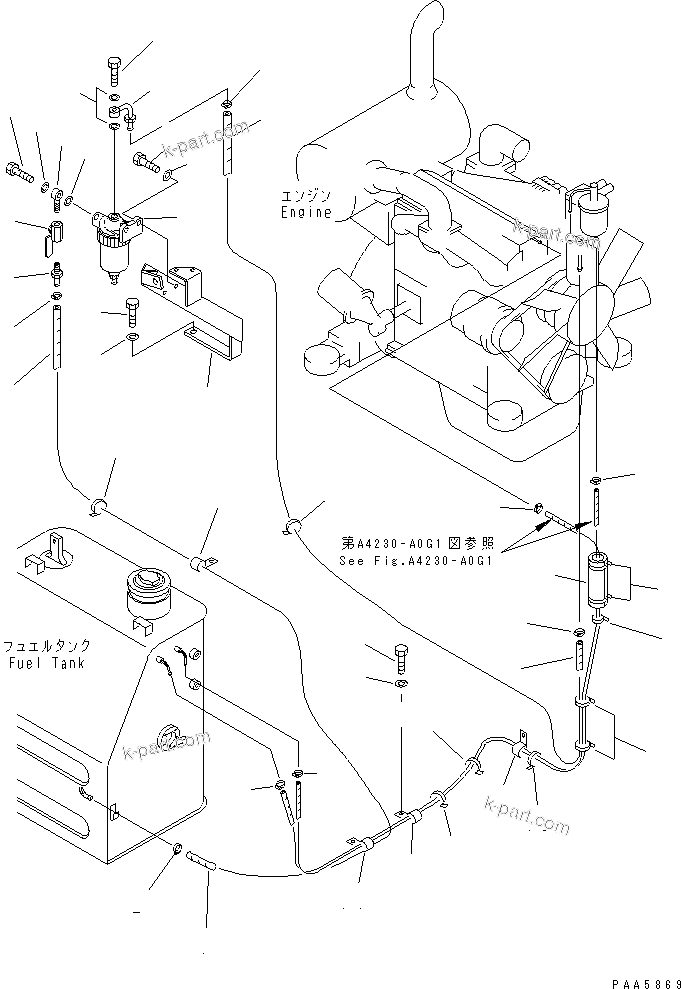 Komatsu parts book diagram for PC60-7 S/N 45001-UP: FUEL LINE (WITH WATER SEPARATOR)(#45001-52373)