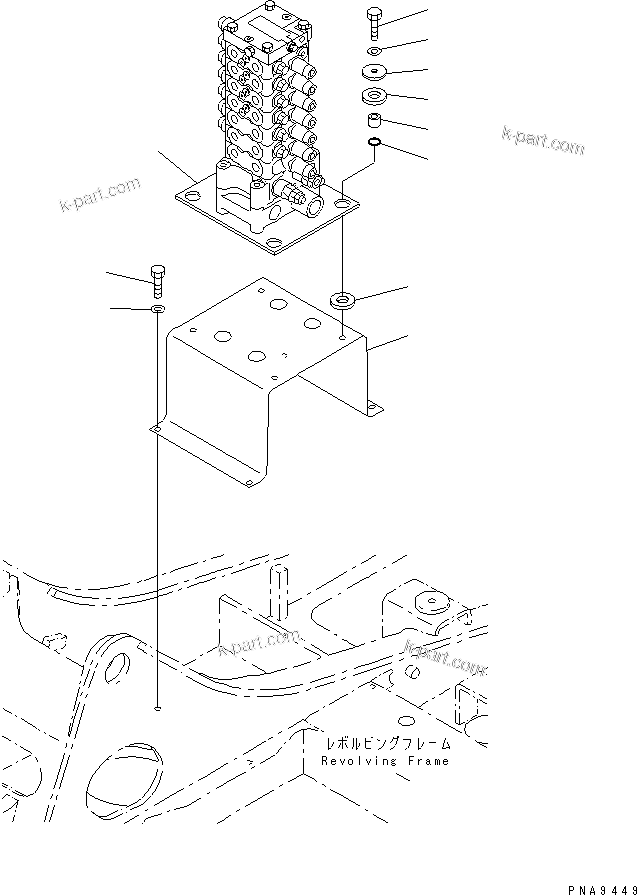 Komatsu parts book diagram for PC60-7 S/N 45001-UP: MAIN VALVE (MOUNT BRACKET) (1-ACTUATER ATTACHMENT)(#45001-52373)