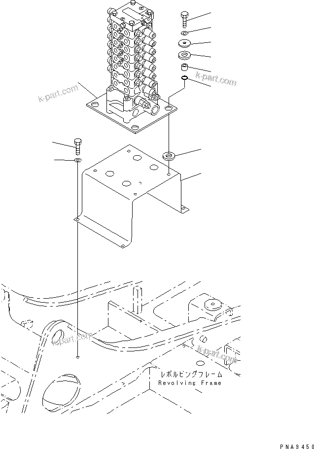 Komatsu parts book diagram for PC60-7 S/N 45001-UP: MAIN VALVE (MOUNT BRACKET) (2-ACTUATER ATTACHMENT)(#45001-52373)