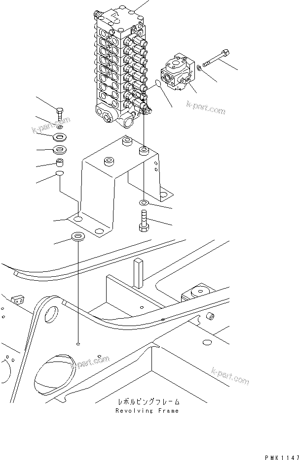Komatsu parts book diagram for PC60-7 S/N 45001-UP: MAIN VALVE (MOUNT BRACKET) (1-ACTUATER ATTACHMENT) (BLADE)(#52374-)