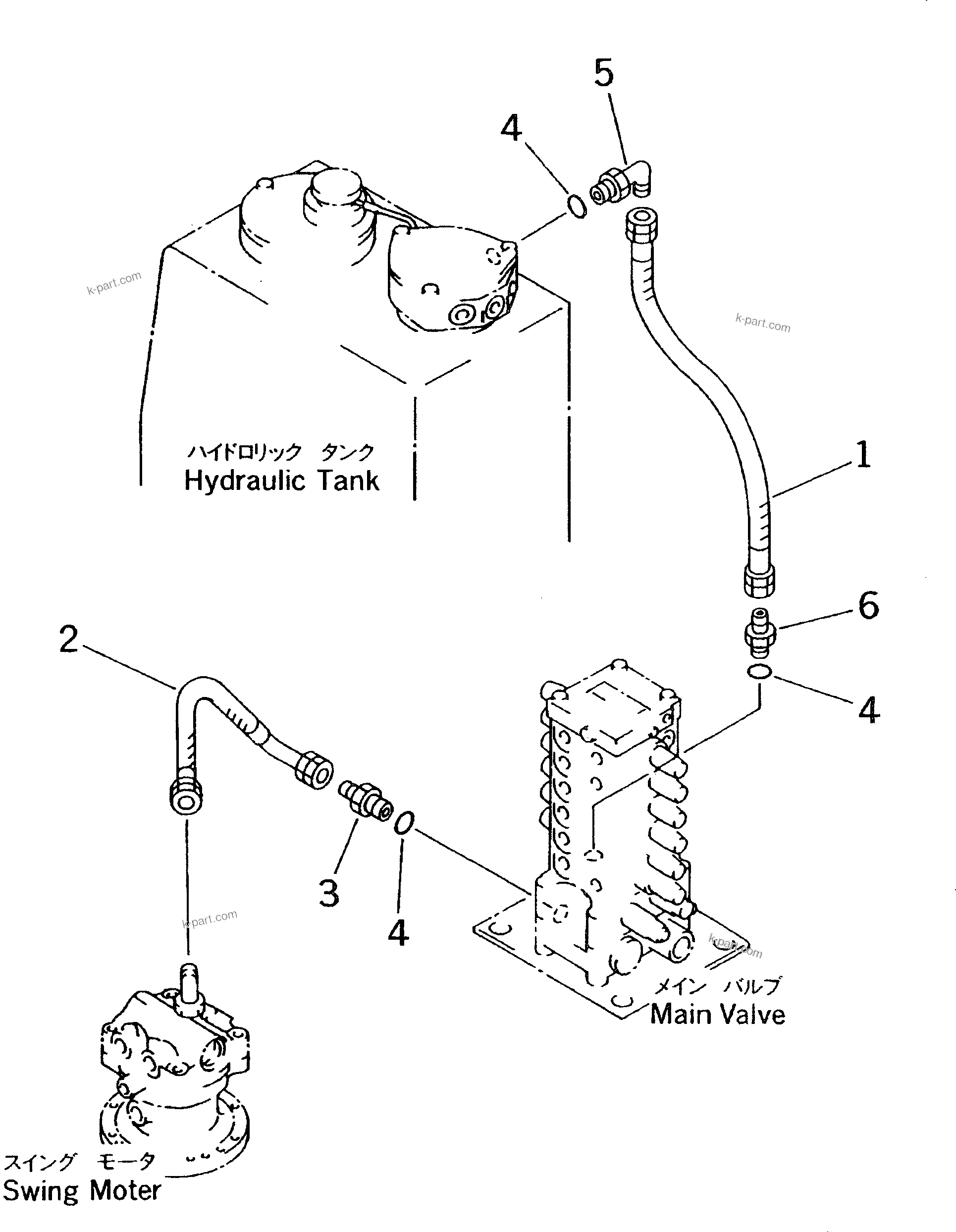 Komatsu parts book diagram for PC60-7 S/N 45001-UP: RETURN LINE(#45001-52373)