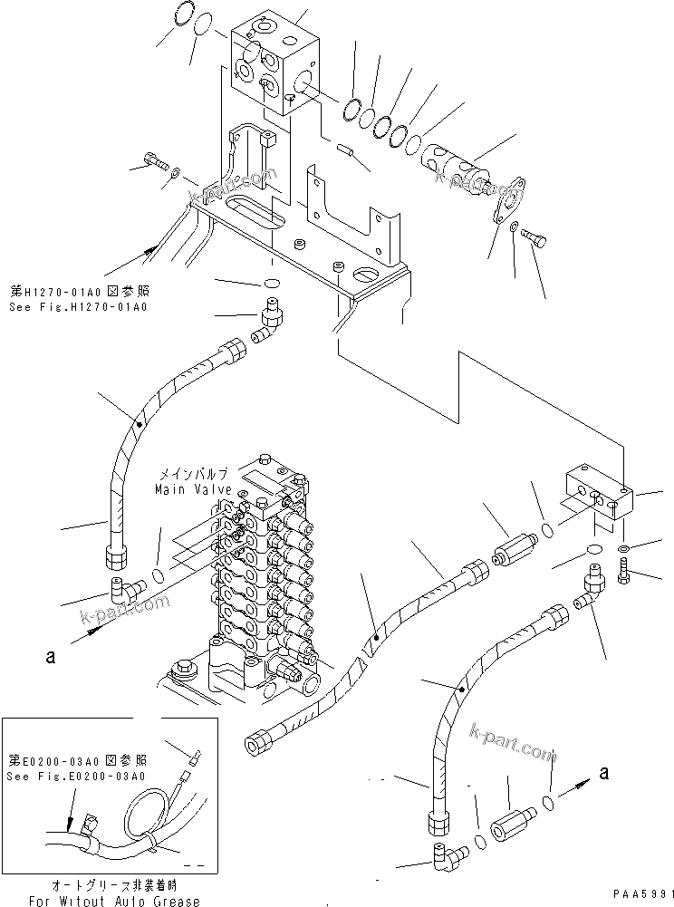 Komatsu parts book diagram for PC60-7 S/N 45001-UP: ATTACHMENT LINE (MAIN VALVE PIPING AND CONVERTIBLE VALVE) (2-ACTUATER ATTACHMENT)(#45001-59664)