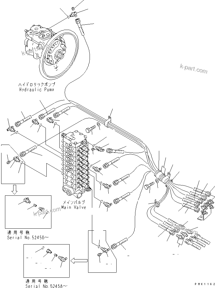 Komatsu parts book diagram for PC60-7 S/N 45001-UP: P.P.C. MAIN LINE(#52374-58000)