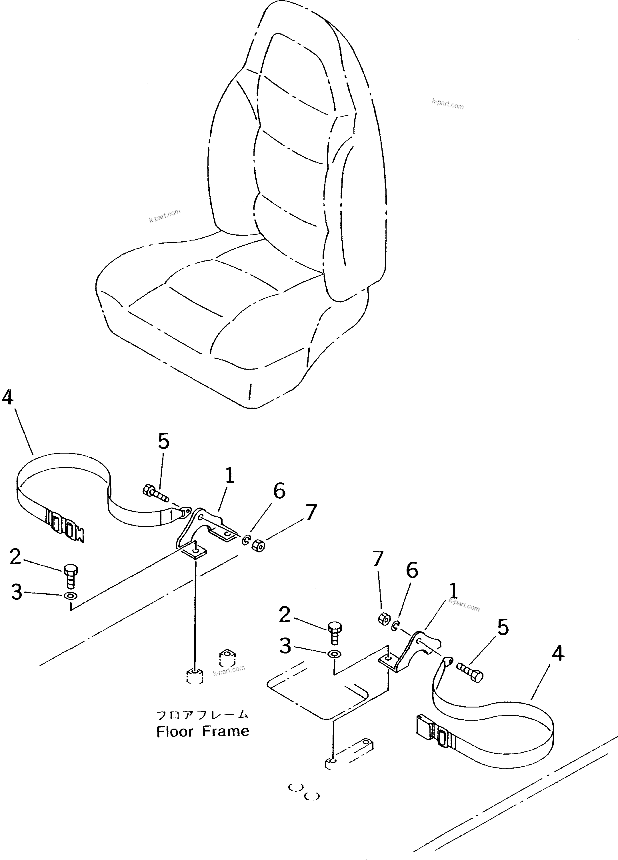 Komatsu parts book diagram for PC60-7 S/N 45001-UP: SEAT BELT ? WIDTH 50MM(#52374-53297)