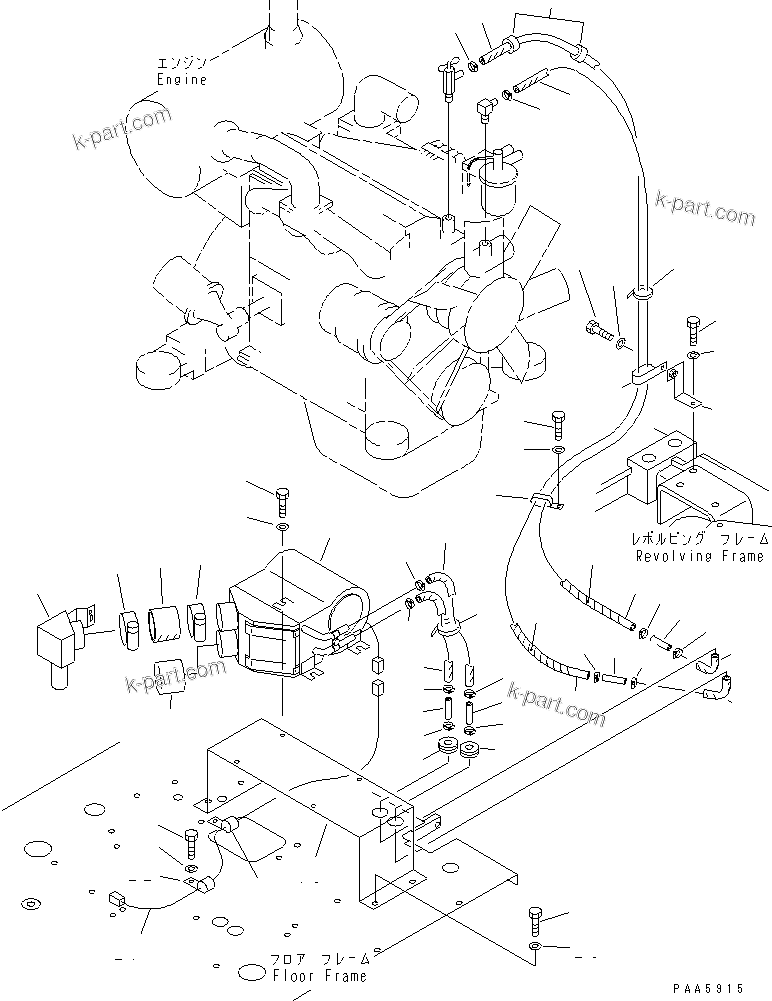 Komatsu parts book diagram for PC60-7 S/N 45001-UP: CAR HEATER AND DEFROSTER (2000 KCAL) (HEATER AND PIPING)(#45001-52373)