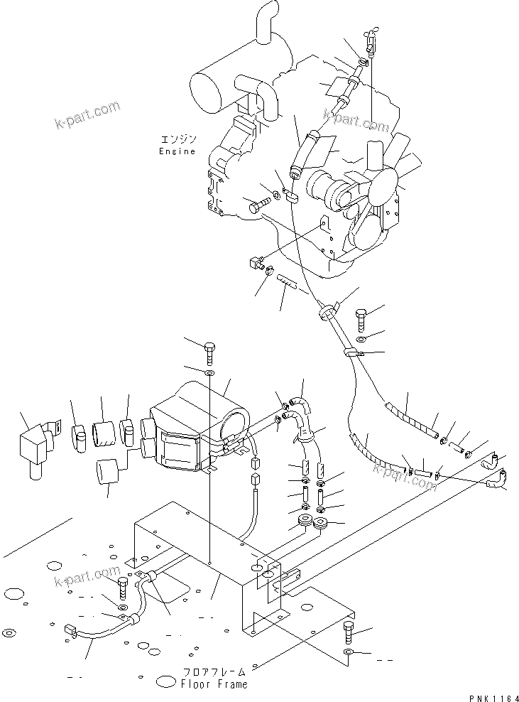 Komatsu parts book diagram for PC60-7 S/N 45001-UP: CAR HEATER AND DEFROSTER (3300 KCAL) (HEATER AND PIPING)(#55188-)