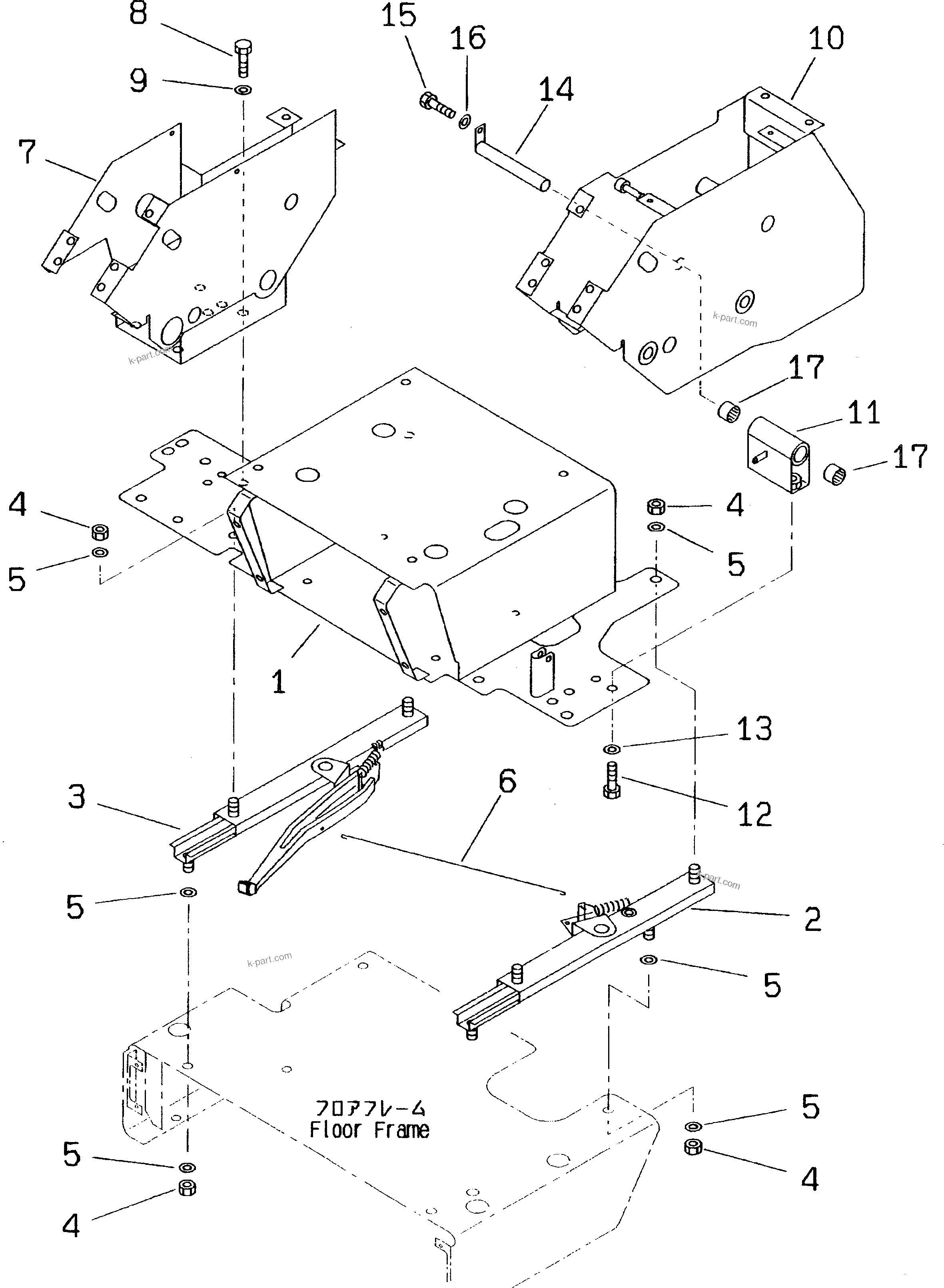 Komatsu parts book diagram for PC60-7 S/N 45001-UP: FLOOR FRAME (BASE)(#45001-52373)