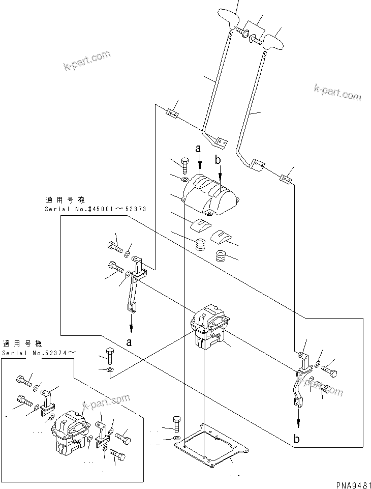 Komatsu parts book diagram for PC60-7 S/N 45001-UP: FLOOR FRAME (TRAVEL LEVER) (FOR 2-ACTUATOR ATTACHMENT)