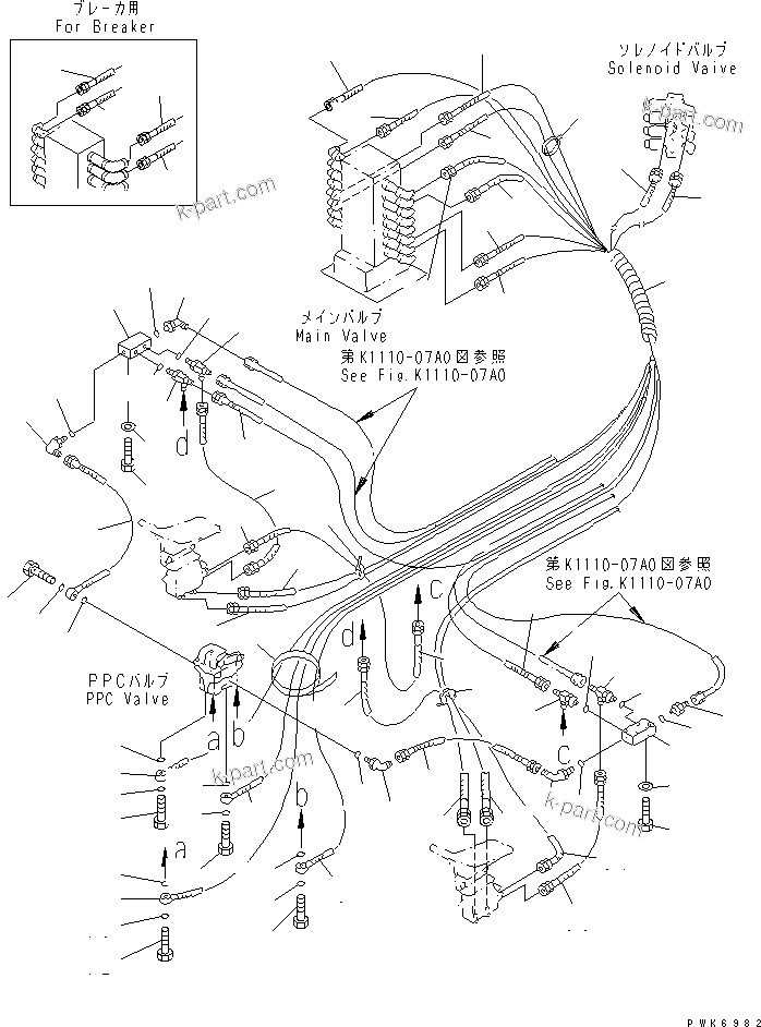 Komatsu parts book diagram for PC60-7 S/N 45001-UP: FLOOR FRAME (P.P.C. TRAVEL LINE) (FOR 2-ACTUATOR ATTACHMENT)(#52374-)