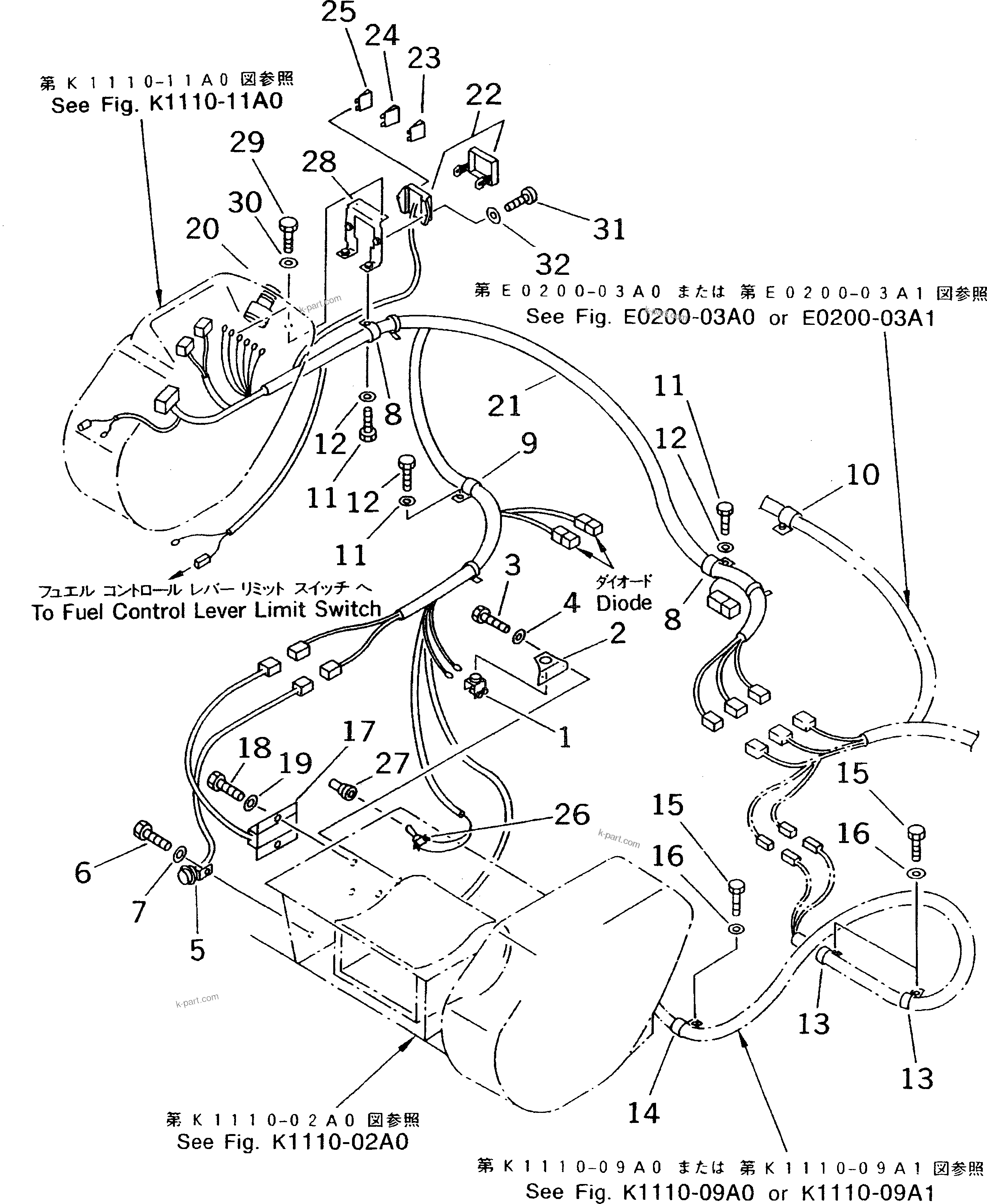 Komatsu parts book diagram for PC60-7 S/N 45001-UP: FLOOR FRAME (HARNESS)(#45001-52373)