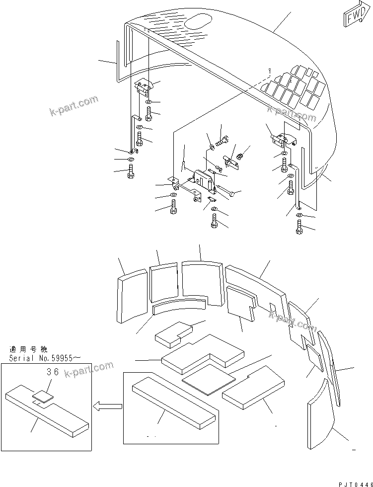 Komatsu parts book diagram for PC60-7 S/N 45001-UP: HOOD (HOOD)(#59475-)