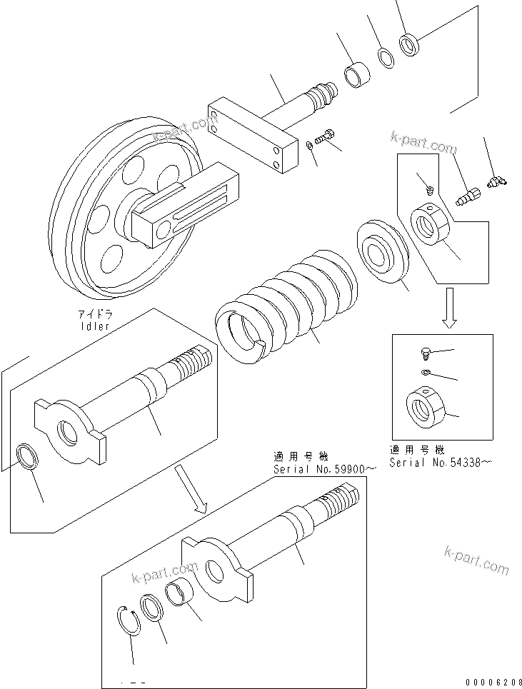 Komatsu parts book diagram for PC60-7 S/N 45001-UP: IDLER CUSHION(#52374-)