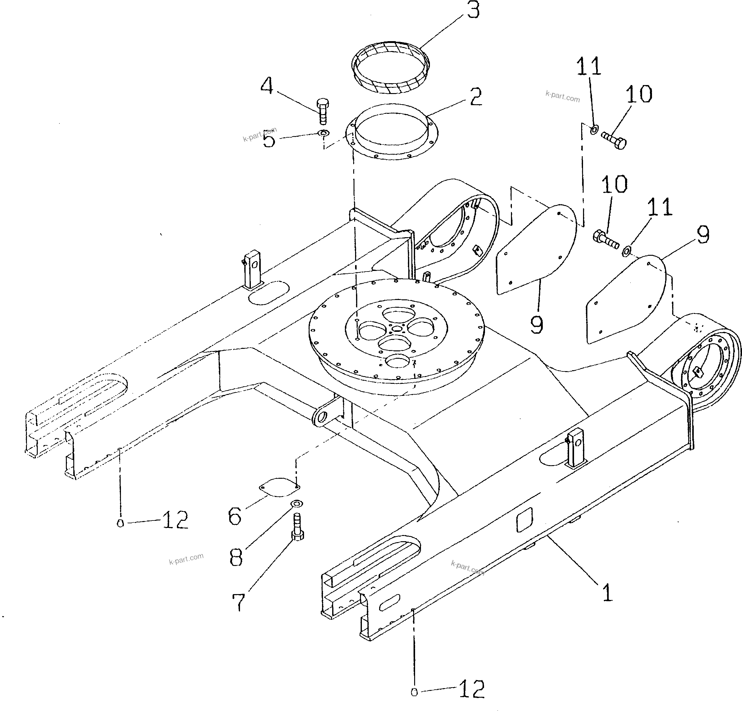 Komatsu parts book diagram for PC60-7 S/N 45001-UP: TRACK FRAME (WITH STRENGTH UNDER COVER) (FOR RUBBER SHOE)(#45001-52373)