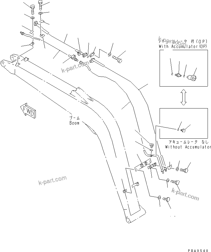 Komatsu parts book diagram for PC60-7 S/N 45001-UP: BOOM (ADDITIONAL LINE) (FOR 1-ACTUATER ATTACHMENT)
