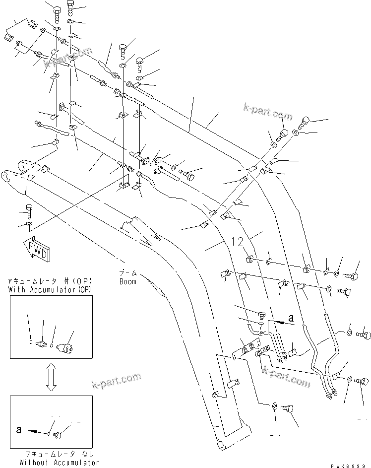 Komatsu parts book diagram for PC60-7 S/N 45001-UP: BOOM (ADDITIONAL LINE) (FOR 2-ACTUATER ATTACHMENT)(#54338-)