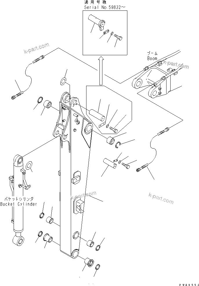 Komatsu parts book diagram for PC60-7 S/N 45001-UP: ARM (FOR 1-ACTUATER ATTACHMENT)