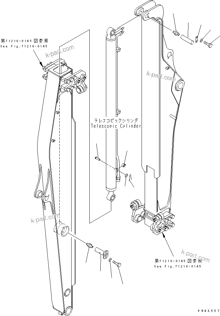 Komatsu parts book diagram for PC60-7 S/N 45001-UP: TELESCOPIC ARM (CYLINDER PIN)