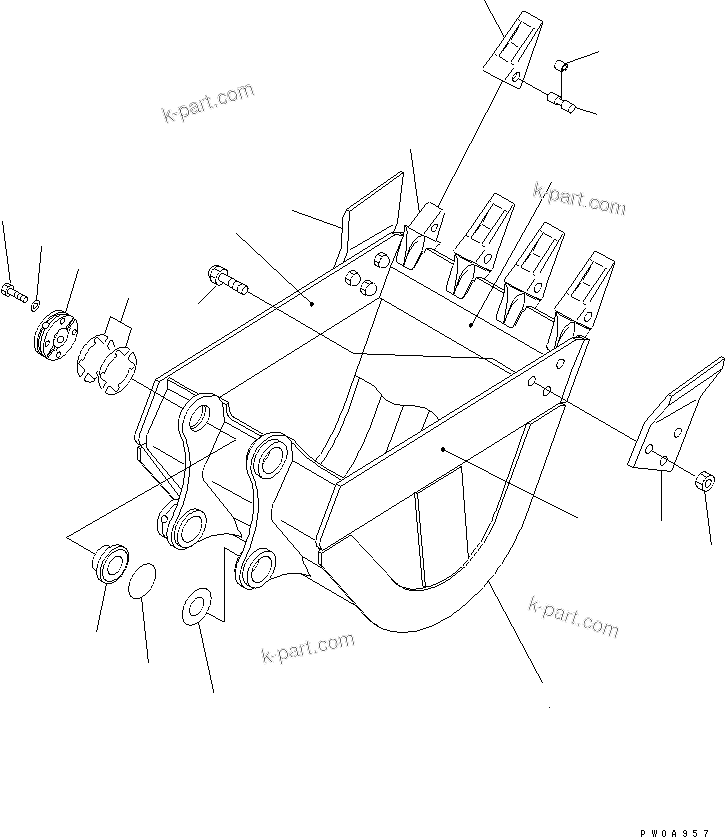 Komatsu parts book diagram for PC60-7 S/N 45001-UP: REINFORCED BUCKET ? 0.25M3 WIDTH 750MM (HORIZONTAL PIN TYPE)