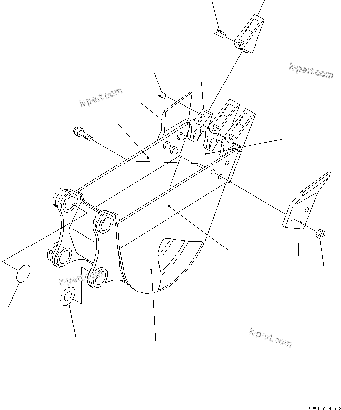 Komatsu parts book diagram for PC60-7 S/N 45001-UP: BUCKET ? 0.08M3 WIDTH 450MM (VERTICAL PIN TYPE)