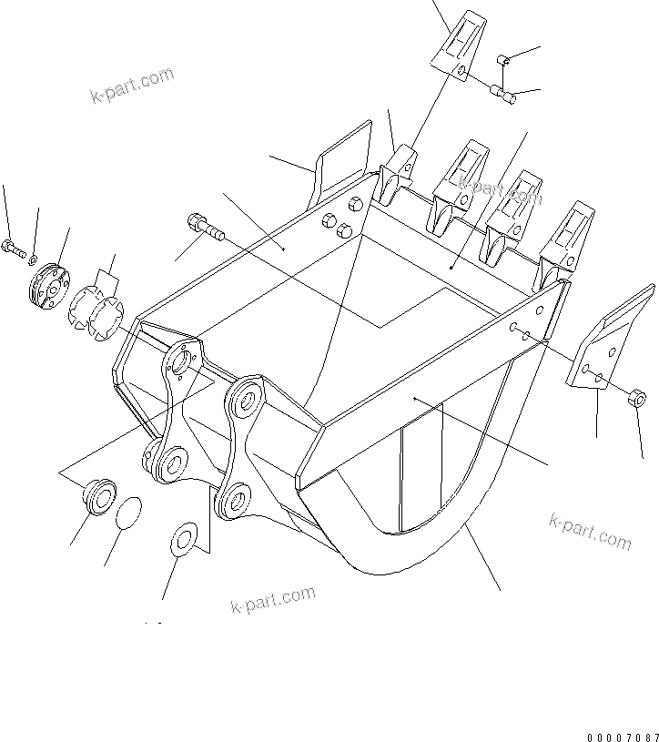 Komatsu parts book diagram for PC60-7 S/N 45001-UP: REINFORCED BUCKET ? 0.32M3 WIDTH 825MM (HORIZONTAL PIN TYPE)