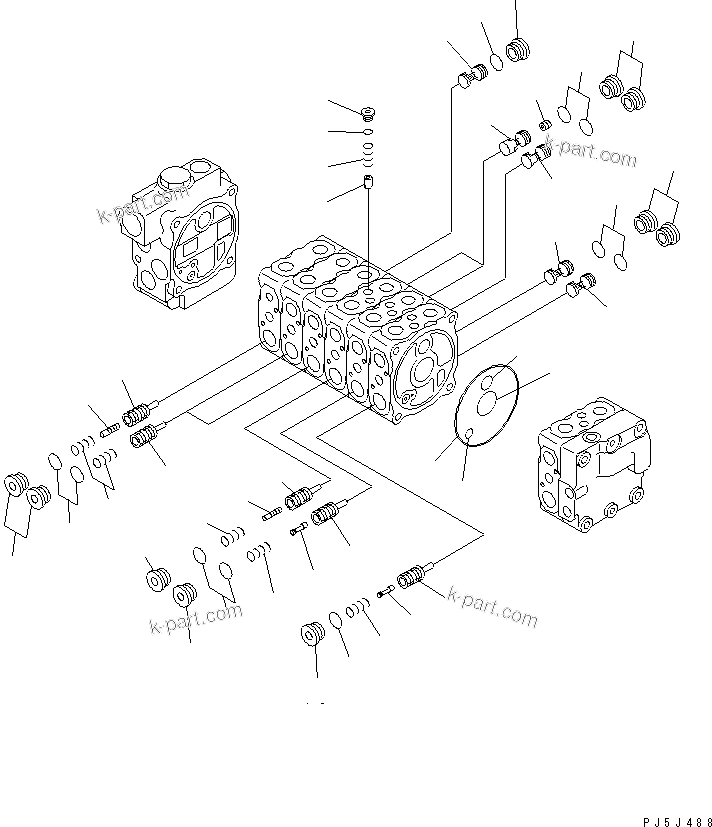 Komatsu parts book diagram for PC60-7 S/N 45001-UP: MAIN VALVE (7-VALVE) (2/7) (FOR BLADE)(#52374-)