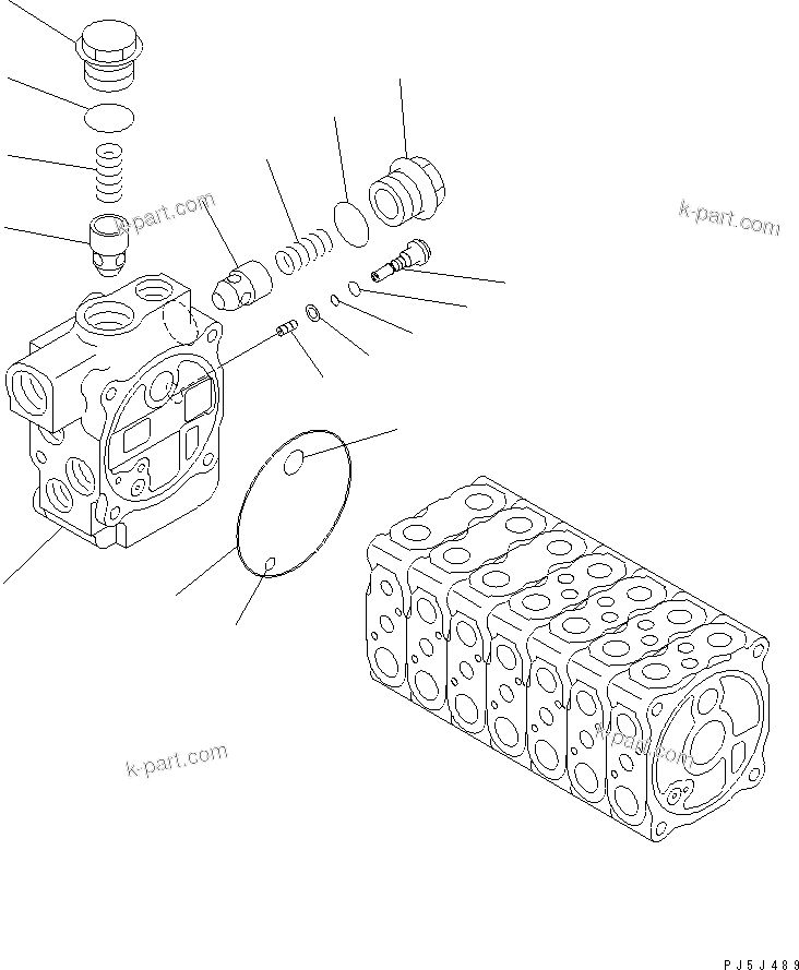 Komatsu parts book diagram for PC60-7 S/N 45001-UP: MAIN VALVE (7-VALVE) (3/7)(#52374-)