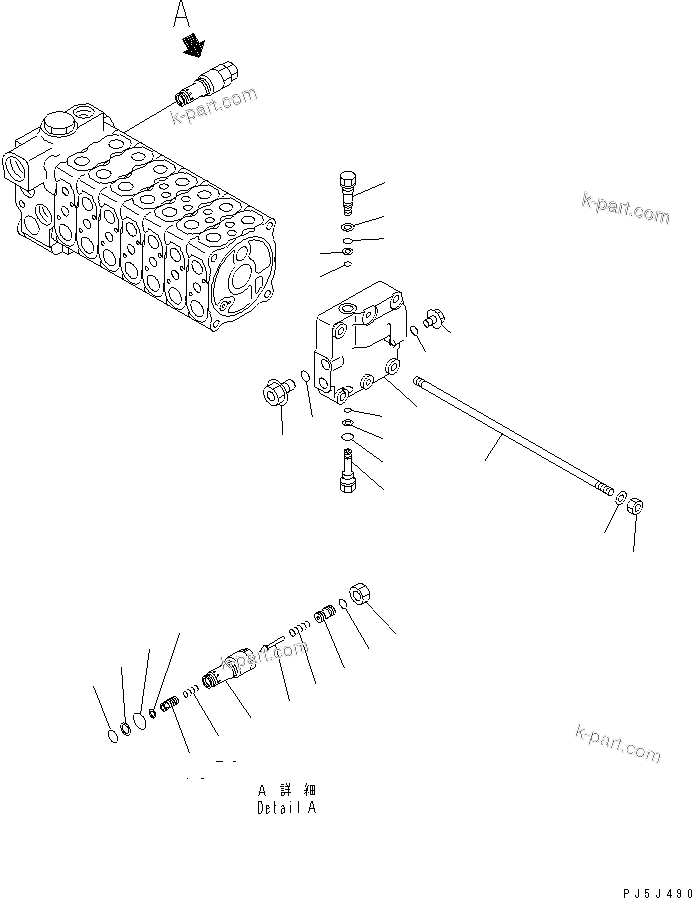 Komatsu parts book diagram for PC60-7 S/N 45001-UP: MAIN VALVE (7-VALVE) (4/7) (FOR BLADE)(#52374-)