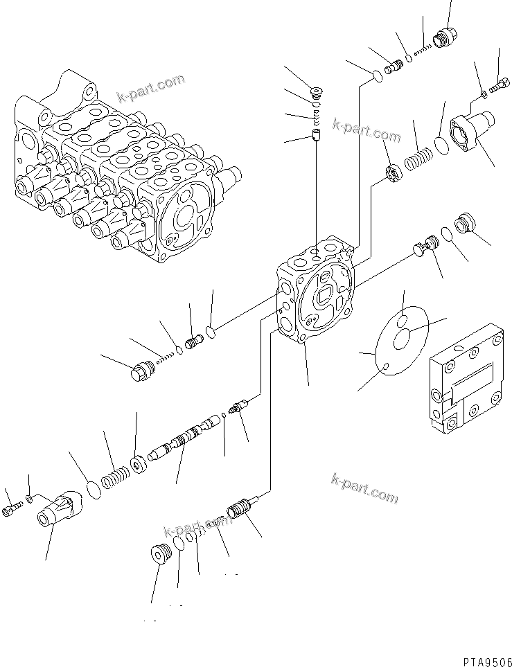 Komatsu parts book diagram for PC60-7 S/N 45001-UP: MAIN VALVE (7-VALVE) (6/7)(#45001-52373)