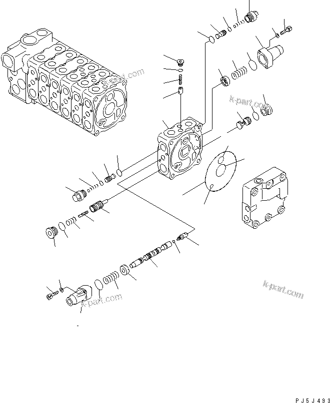 Komatsu parts book diagram for PC60-7 S/N 45001-UP: MAIN VALVE (7-VALVE) (7/7)(#52374-)