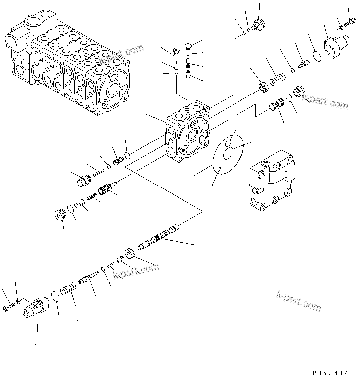 Komatsu parts book diagram for PC60-7 S/N 45001-UP: MAIN VALVE (7-VALVE) (7/7) (FOR BLADE)(#52374-)