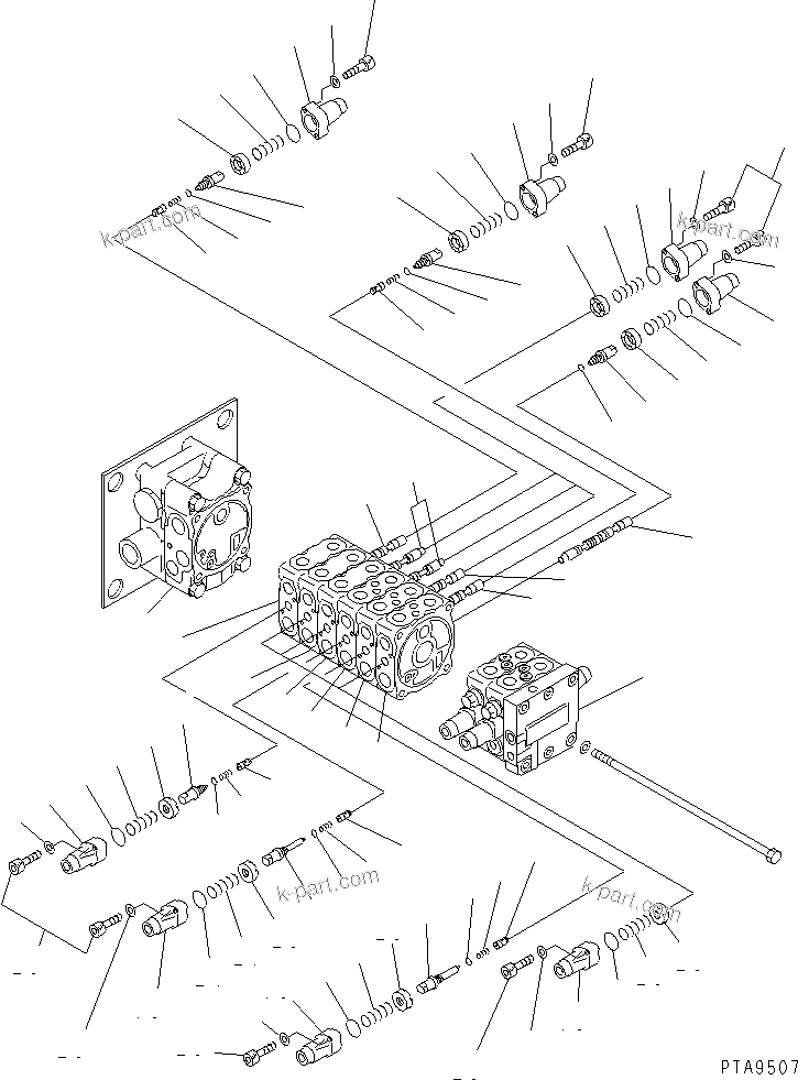 Komatsu parts book diagram for PC60-7 S/N 45001-UP: MAIN VALVE (8-VALVE) (1/8)(#45001-52373)