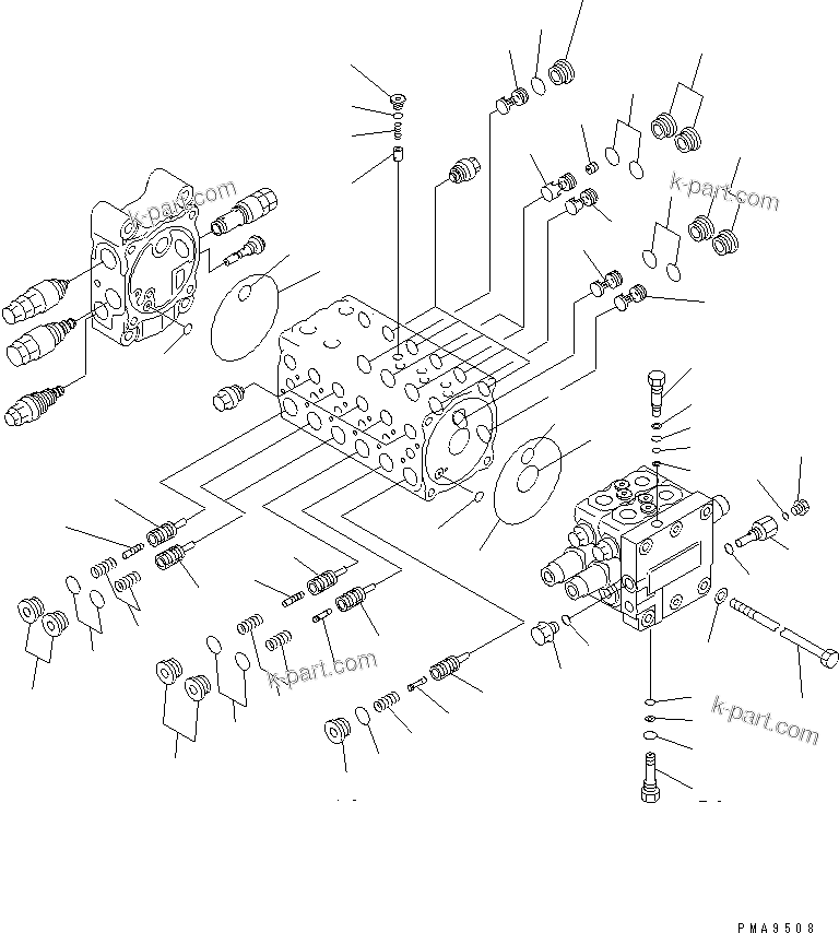 Komatsu parts book diagram for PC60-7 S/N 45001-UP: MAIN VALVE (8-VALVE) (2/8)(#45001-52373)